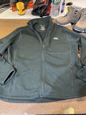 LL Bean Sweater Fleece Jacket Mens XL Hunter Green Mock Neck Full Zip