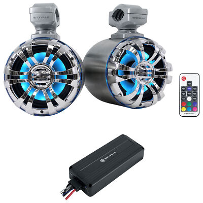 (2) Rockville 5.25'' LED Metal Tower Speakers+Bluetooth Amplifier For ATV/UTV/RZR