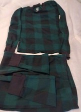 Children Boy's Thermal Pajamas Sz 14 Green Black Checks New Washed No Tags Nice