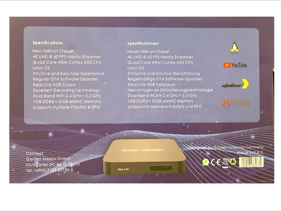 Beta X 4K IPTV-Box Linux UHD HDR Dual-WiFi HD USB IP-Receiver Golden Interstar - Bild 3 von 4