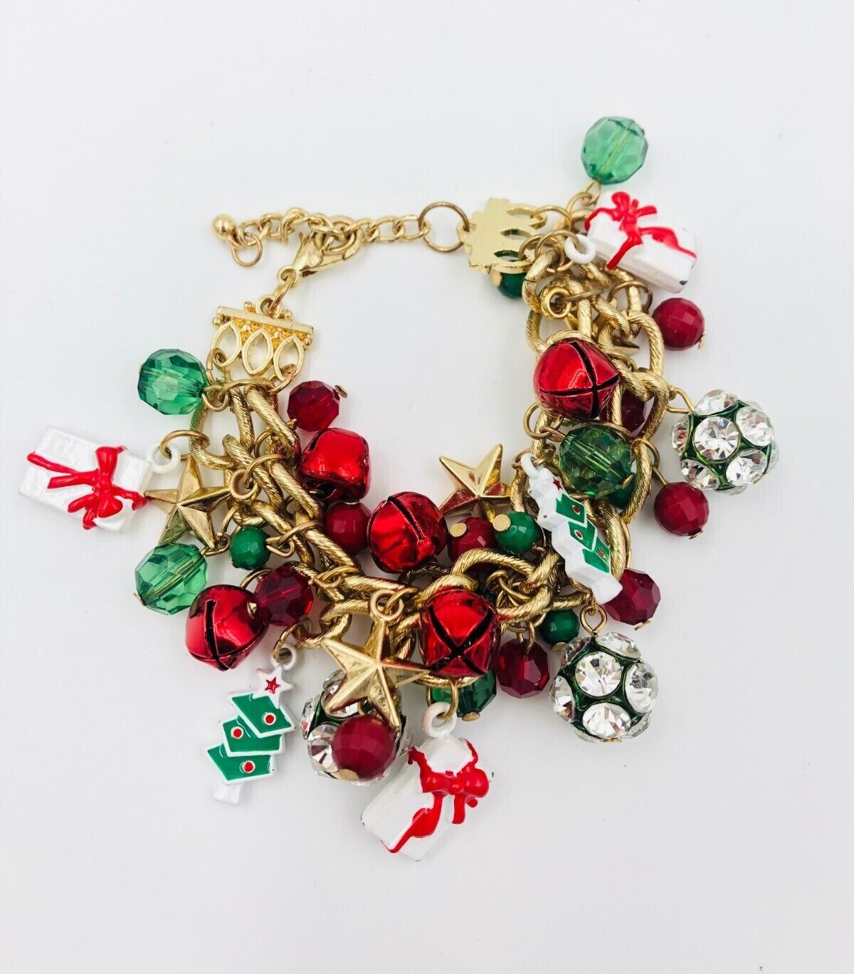 Vintage Christmas Charm Bracelet Gold Tone Rhinestone Bells Enamel eBay