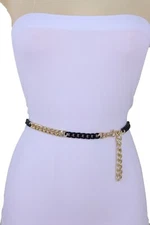 Women Gold Black Metal Chain Links Narrow Strap Belt Hip High Waist Plus XL XXL