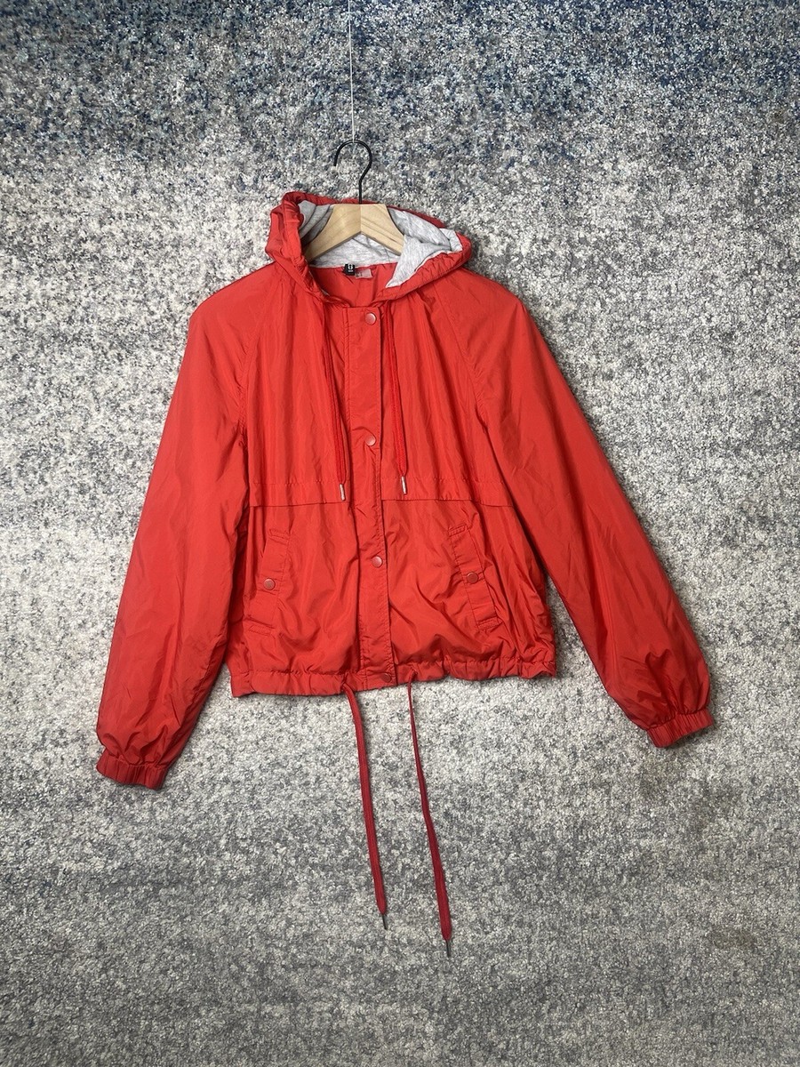 H&M DIVIDED Bright Red Hooded Zip Up Windbreaker Jacket