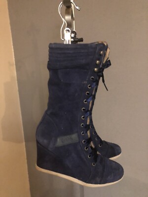 Mi-Bottes Compensées En Daim Bleu Roi 36