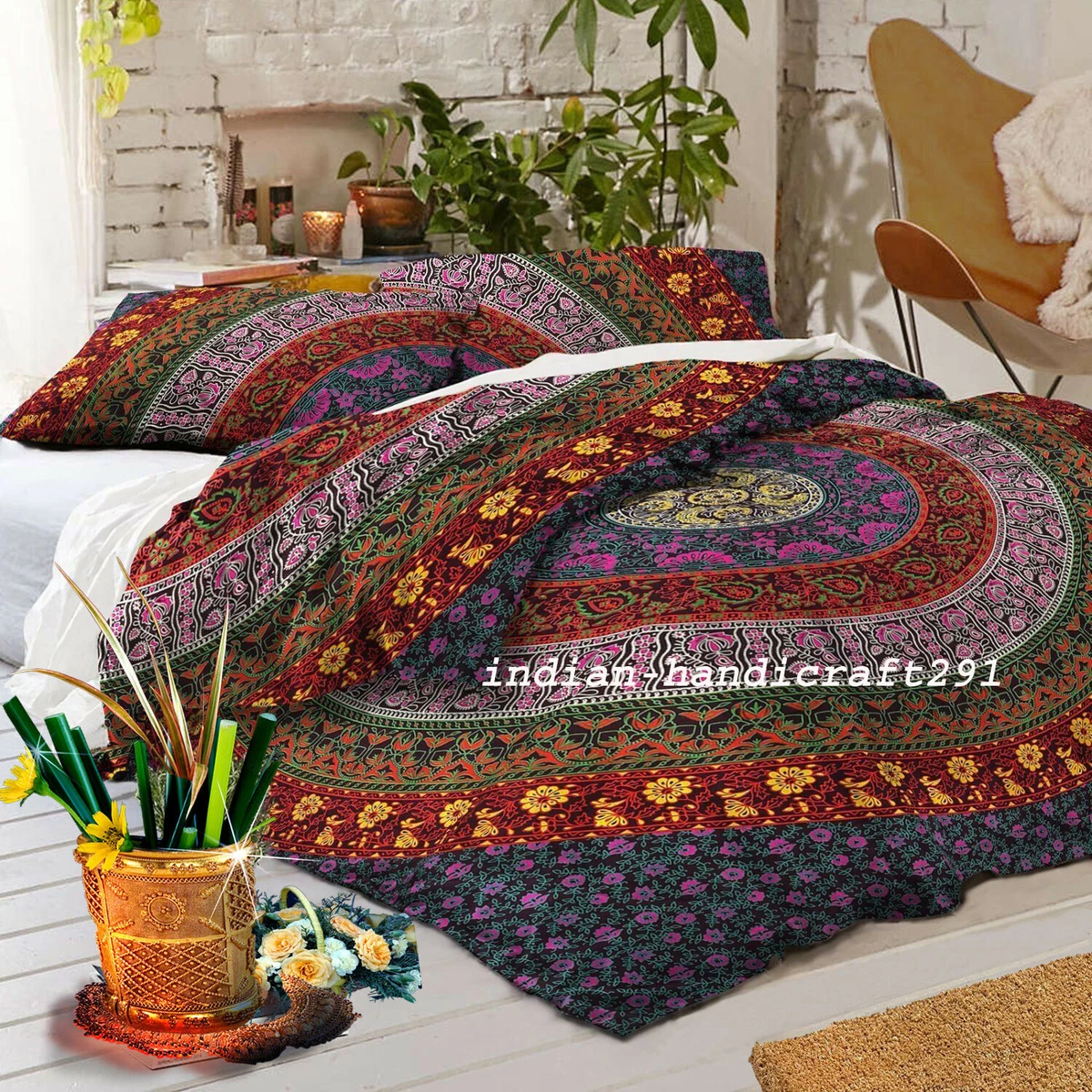 King Size Duvet Set Indian Ethnic Boho Mandala Bedding Quilt Cover