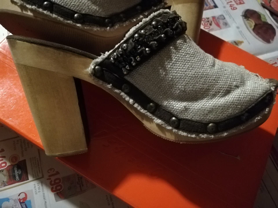 Sandalo Rustico aperto in legno n.40 - Tacco 10 - Made in Italy Usato - Immagine 4 di 4