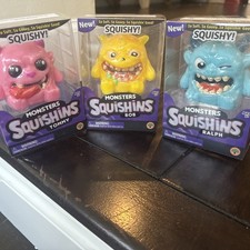 RARE Squishins Monsters - Full Set of 3 - Blue, Pink and Yellow Brand New