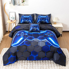 6Pcs Gamer Comforter Set with Sheets for Boys Girls Kids Teens, Colorful Gaming