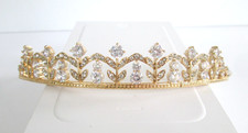 Crystal Flowers Tiara Headband Crown Wedding Princess Garden Gold Tone NEW