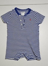 Ralph Lauren Romper Baby Boys 6 Months Shortalls Stripe Blue/White Collar