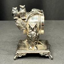Vintage James W Tufts Figural Owl Napkin Ring Quadruple Plate 2051 Boston USA