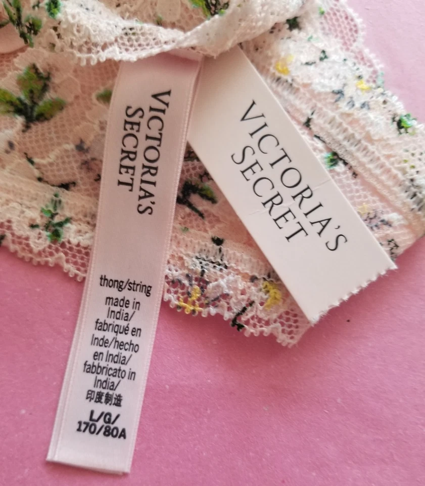 VICTORIA'S SECRET LACE STRING THONG PANTY LARGE PUREST PINK FLORAL NWT - Image 3 of 4