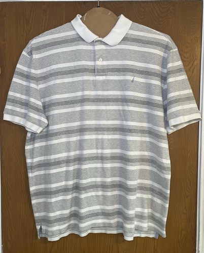 Polo Nautica Para Hombres 2XL Rayas Manga Corta Gris Blanco