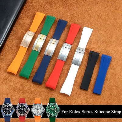 #ad 20mm 21mm Curved Rubber Watch Band for Rolex Daytona amp; Yacht Master Strap Buckle $37.99