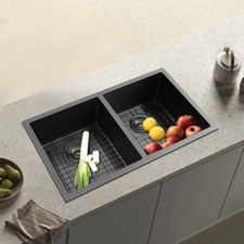 Double Bowl Kitchen Sink 304 Stainless Steel Sink Utility Sink w/Grid  Drainer