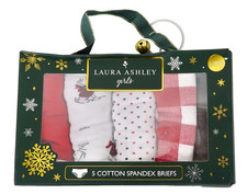 Laura Ashley Girls Christmas Underwear Size L 10/12 5 Pair Cotton Spandex Briefs