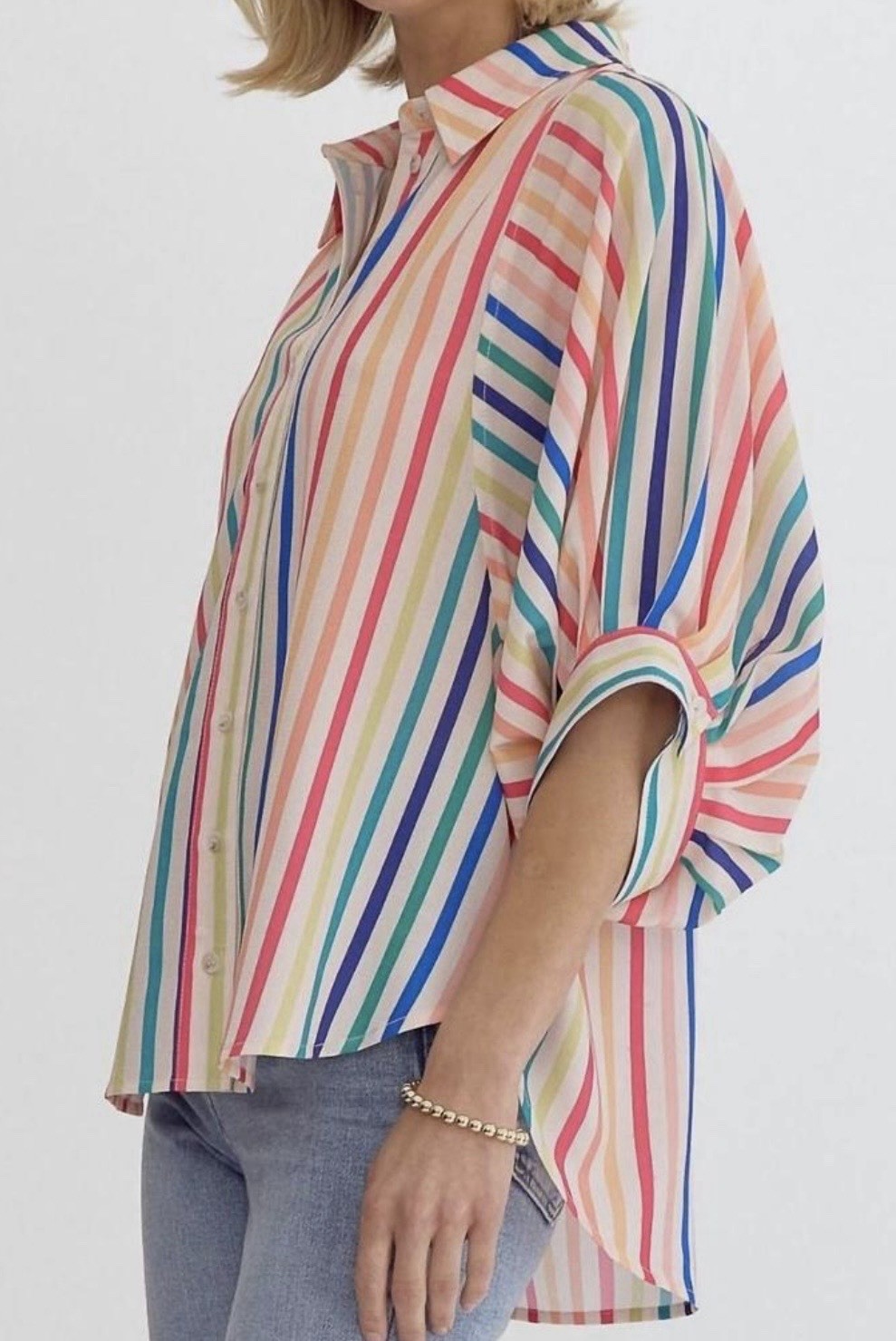 Entro Multicolor Striped Collared Button-Up 100% … - image 9