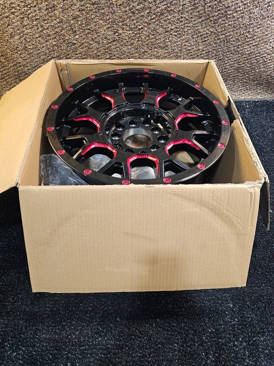 QTY 1) Mayhem Warrior 8015 Black w/Prism Red Wheel Rim 17x9 5x127