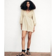 Zara Beige Romper with Crotchet Detail Cotton Blend Sz M