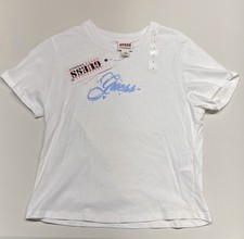 Guess Pure White Go Airbush Regular Graphic Tee Shirt Woman?s Size Large NWT