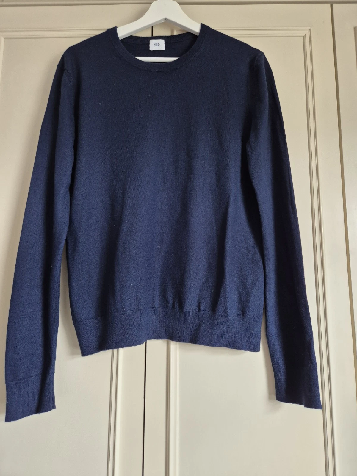 Spoke 100% Wool Jumper Sweater, Navy Blue, size Large Slim (Medium Fit)