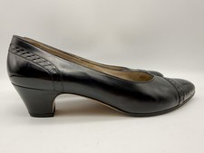 Vtg Salvatore Ferragamo Women's US 9.5AA NARROW Black Leather Cap Toe Pumps