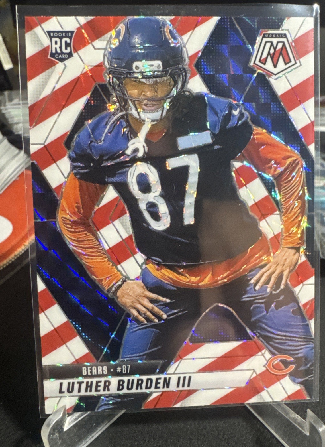 2025 Panini Mosaic - Luther Burden III (RC) #383 Red & White Stripe Prizm Bears