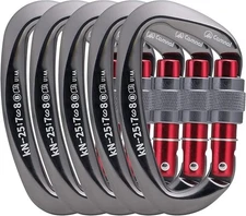 CAMNAL Heavy Duty Carabiner UIAA Certified Locking Carabiner 25kN Pack of 5 Grey