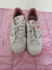 Women's  Adidas Superstar  Tennis Shoes With Pink, Blue, Green Strip. Size 5.5