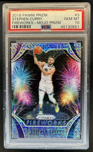 2019-20 Panini Prizm Stephen Curry Fireworks Mojo #/25 Warriors PSA 10 GEM MINT