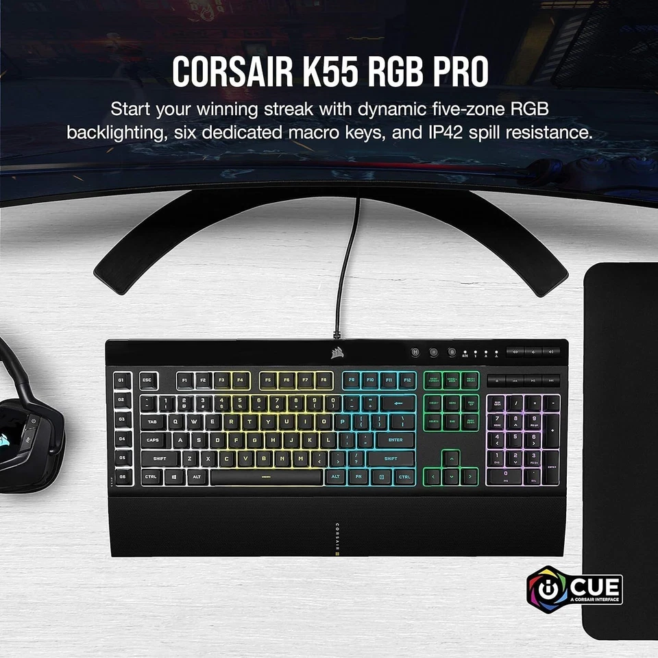 CORSAIR K55 RGB PRO-Dynamic RGB Backlighting Six Macro Keys - French Layout - Image 2 of 4