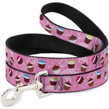 Pet Leash - Cupcake Swirls Pink/Multi Color - 4 Feet Long - 1" Wide