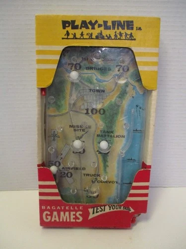 Vintage Marx Toys Bagatelle Pinball BATTLEFIELD Game in Original Box -Nice/Works