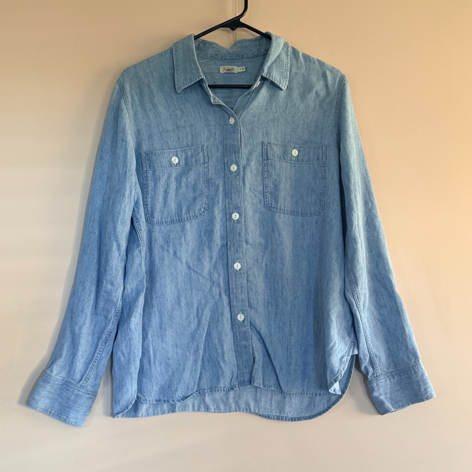 Faherty Chambray Denim Button Down Work Shirt Blu… - image 1