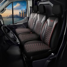 Transporter Sitzbezüge für VW T5 T6 T6.1 maßgeschneidert 2+1 Sitzbank SchwarzRot