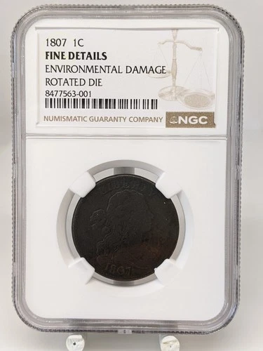 1807 US Large Cent ROTATED DIE NGC F Details (Environmental Damage) #585