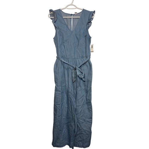 NWT Old Navy blue soft denim ruffle sleeveless jumpsuit womens medium coastal - Picture 2 of 12