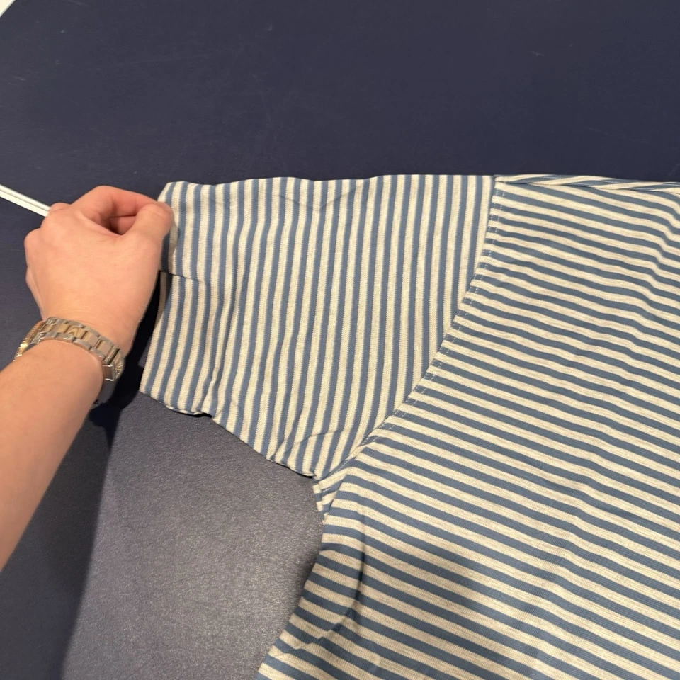 Camiseta Ermenegildo Zegna 100% Algodón De Colección Azul Claro Blanco Rayas Hombres Mediana Foto 3 de 4