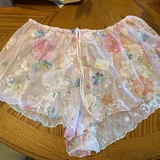 Vintage Victoria Secret FLORAL Mesh Pink Sheer Boho Lace Sleep Shorts Size M NWT