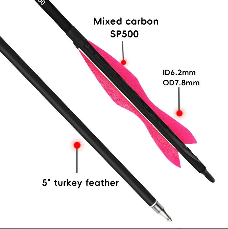 30" Carbon Arrows SP500 Turkey Feathers Archery Recurve Longbow Hunting Target - Image 2 of 4