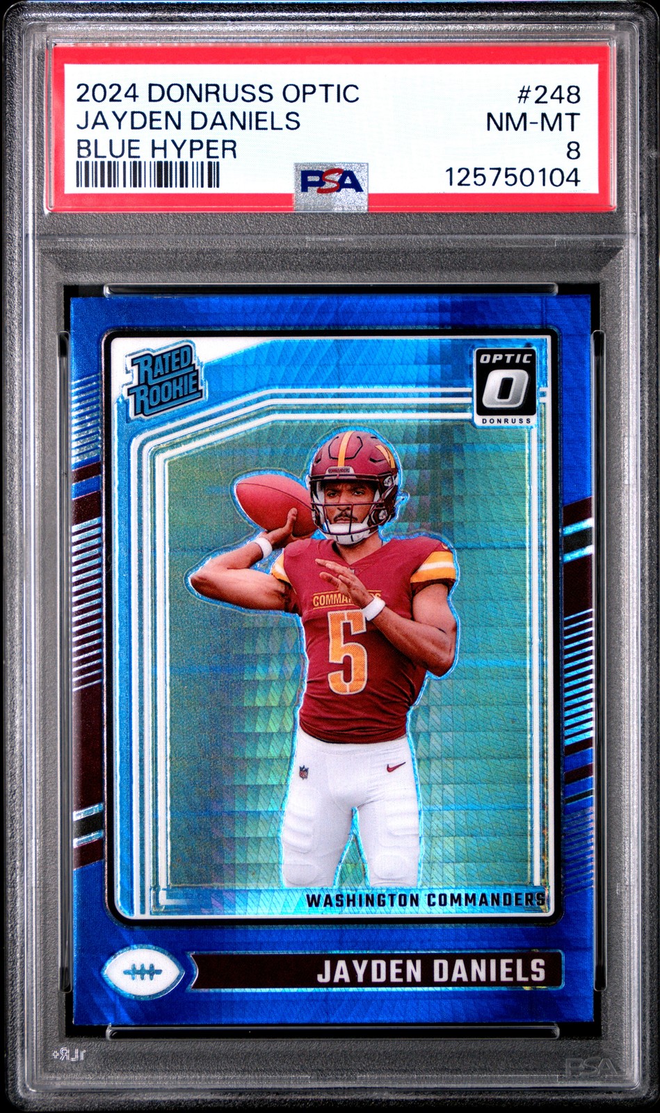 2024 PANINI DONRUSS OPTIC BLUE HYPER #248 JAYDEN DANIELS PSA 8