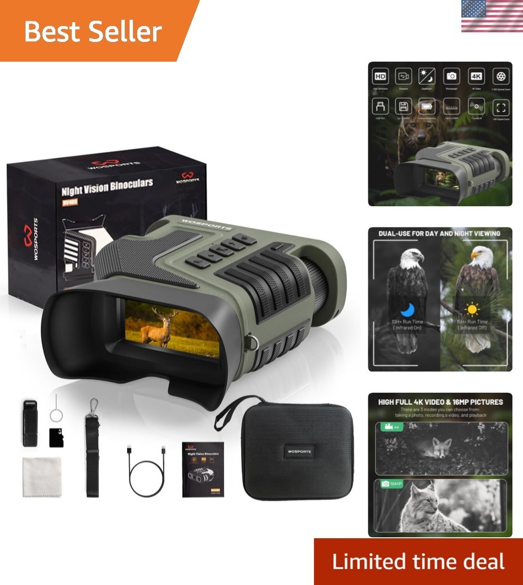 Night Vision Goggles - 4K UHD Video, Long Battery, Ideal for