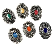 VTG Southwestern Silver Tone Button Covers Lot of 6 Multicolor Oval 1.75”