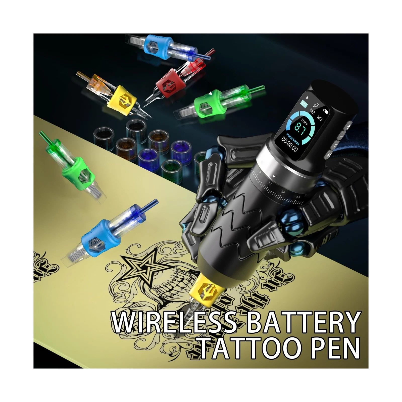 POSEIDON Tattoo Gun Kit, Wireless Tattoo Pen Kit Tattoo Kit with 2Pcs Battery... - product detail image 6