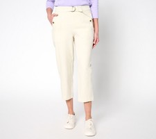 Anybody Petite All-Stretch Twill Tapered Pants with Faux D-Ring Belt Birch L New