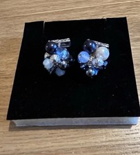 TM Lewin Rhinestone Blue White Beaded Silver Tone Ladies Cufflinks