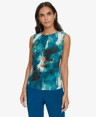 Calvin Klein Womens Printed Pleated-Neck S 197383136171 XS RT $49.0