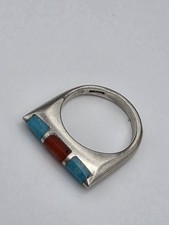 VTG STERLING SILVER NATIVE AMERICAN TURQUOISE CORAL RING SIZE 7 .5