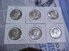 Lot of (6) Kennedy 1964 Half Dollars 90% Pure Silver, Uncirculated AU, Ungraded