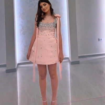Pink Glitter Bow Spaghetti Strap Prom Dress Strapless A-line vestidos de  festa | eBay